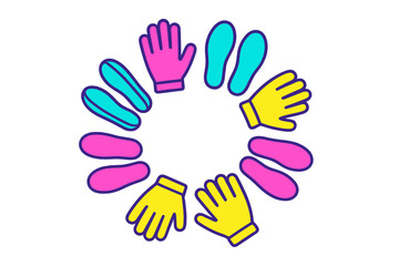Obraz premium Colorful protective gloves and shoe sole icons arranged in a circle