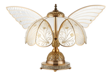 Ornate butterfly shaped table lamp isolated on transparent background
