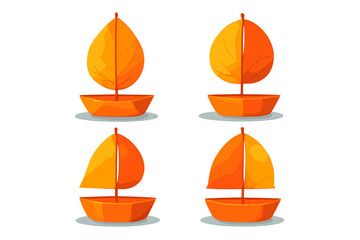 Four orange autumn leaf sailboats in various sail positions