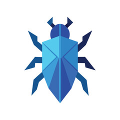 Geometric folded paper beetle with shiny blue body insect