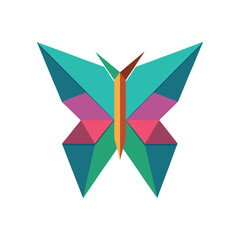 Geometric folded paper butterfly with teal purple pink and orange origami