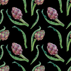 Watercolor Artichoke Botanical Seamless Pattern