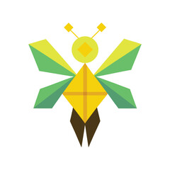 Geometric origami firefly with yellow and green wings insect paper