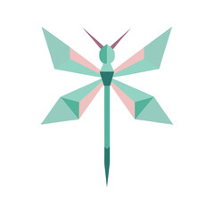 Geometric paper dragonfly with teal pink and purple polygons insect origami