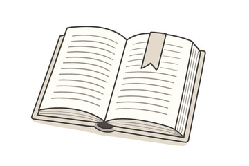 Open book with blank lined pages and fabric bookmark ribbon detail