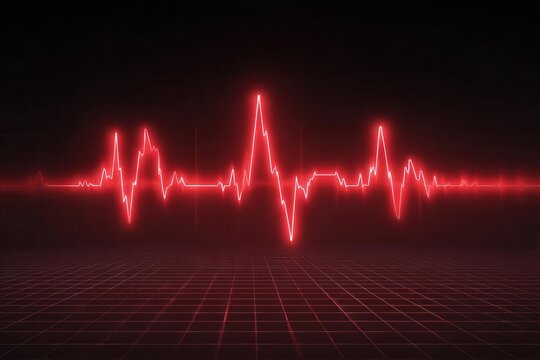 Glowing Red Heartbeat Line on Grid Background