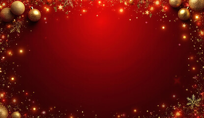 Rich Red Velvet Christmas Background with Golden Ornaments, Confetti, and Glowing Fairy Lights — Luxury 8K Holiday Banner