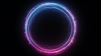 Dynamic neon light trails form a vibrant glowing circle against a dark background, suggesting energy and movement for futuristic concepts - Powered by Adobe