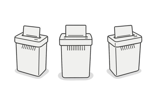 Three paper shredder icons for secure document destruction concepts