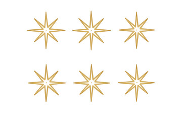 Fototapeta premium Six stylized golden eight-pointed starburst ornaments in a set