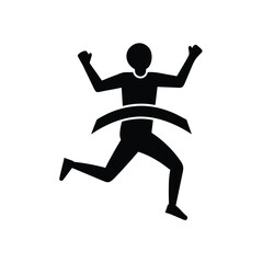 Marathon Runner Silhouette: Winning Athlete Crossing Finish Line in Dynamic Black and White