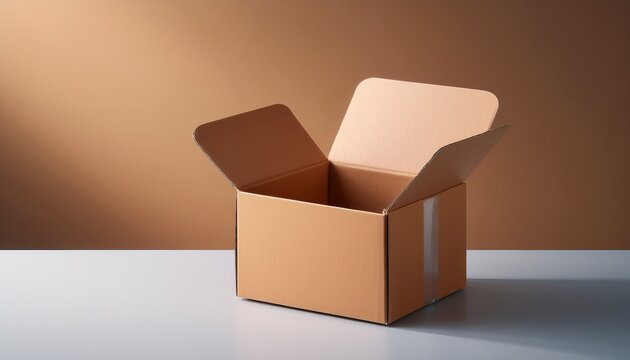 open brown delivery box on clean minimalist product display
