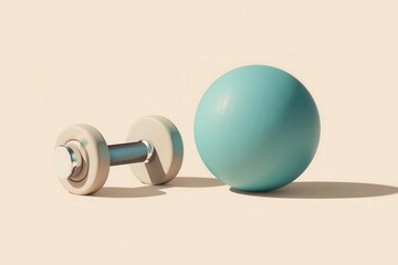 Minimalist Fitness Equipment Dumbbell and Blue Sphere Design