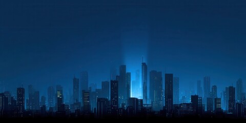Minimalist Cityscape Blue Silhouette of Skyscrapers at Night