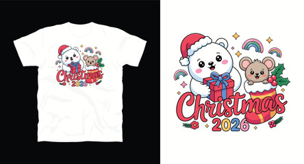 Charming Bear and Mouse Celebrating Winter Holiday 2026 Giving Presents Inside a Stocking Presenting Joyful Seasonal Design with Cartoon Characters and Festive Elements