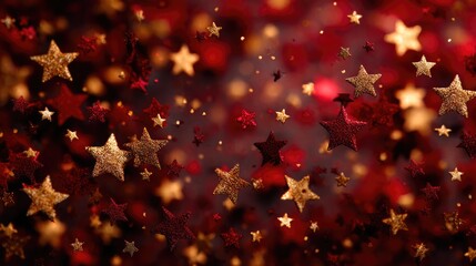 Golden and Red Glitter Stars on Festive Background