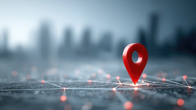 Red Map Pin on Digital Network Grid