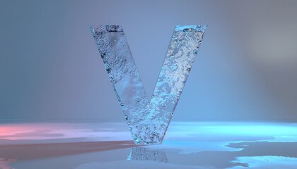 Icelike letter v on blue and pink background, suitable for winterthemed designs, office supplies, logo design, or alphabet learning materials.