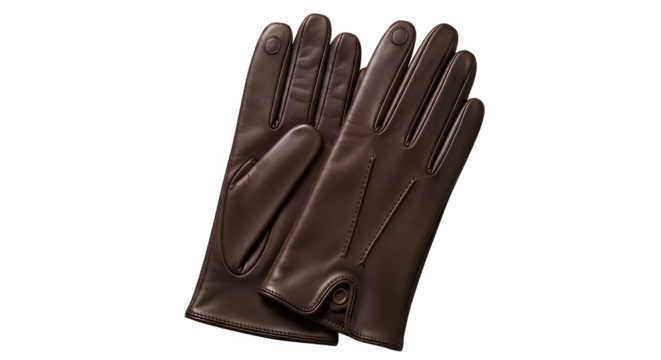 An elegant pair of classic dark brown leather gloves, a timeless fashion accessory isolated on a transparent background