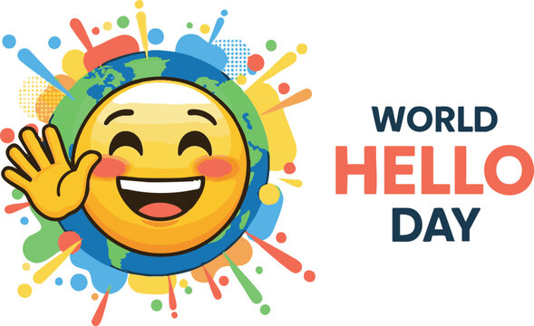 World Hello Day Illustration with Cheerful Emoji Earth and Colorful Festive Elements
