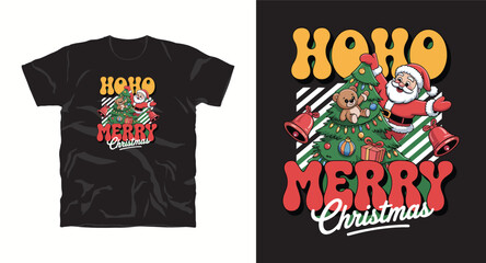 Greeting design featuring santa character teddy and text saying hoho merry season creating joyful atmosphere for gift apparel or card design vector artwork