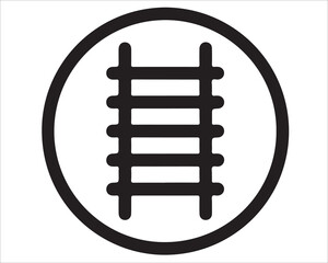 Railway track vector icon inside circular border isolated on white