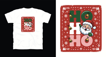 Cute Santa Claus Character with Ho Ho Ho Text in Block Letters and Festive Holiday Season Ornaments Vector Illustration Isolated on White Background