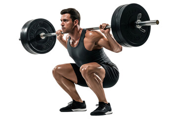 Powerlifter doing a heavy barbell back squat for leg day strength training