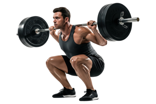 Powerlifter doing a heavy barbell back squat for leg day strength training