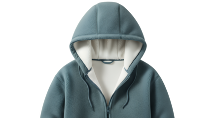 Cozy blue-green hooded sweatshirt with a soft, warm fleece lining, designed for ultimate comfort and casual wear, ideal for cold weather protection and relaxed style isolated on  transparent backgroun
