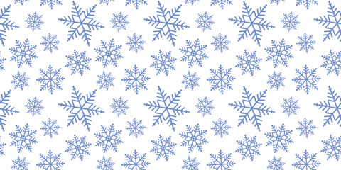 Seamless Blue Snowflake Pattern on White Background, Winter Holiday Frost Texture Design, Decorative Ice Crystal Wallpaper for Christmas, Seasonal Fabric, Gift Wrap, and Greeting Cards