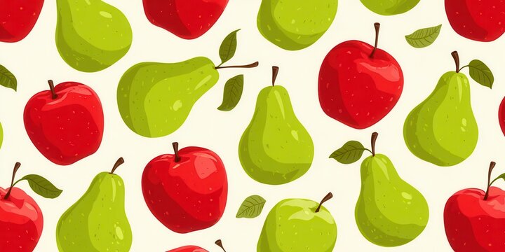 Seamless Pattern of Apples and Pears on White Background
