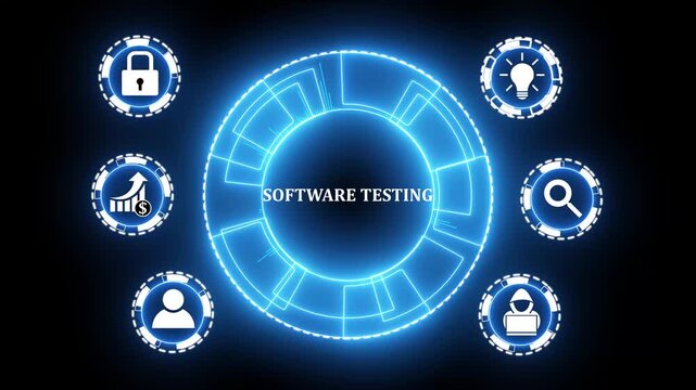 Inscription SOFTWARE TESTING on the virtual display. Business, modern technology, internet and networking concept. glowing animation.