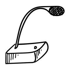 Hand-drawn doodle sketch of a desktop gooseneck microphone for public speaking or audio recording