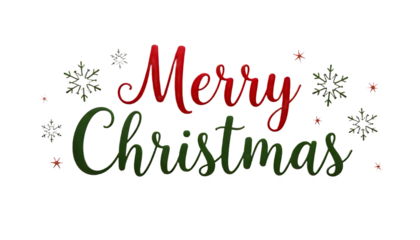 Red and green “Merry Christmas” text surrounded by small snowflakes on a black background, giving a festive winter feel.
