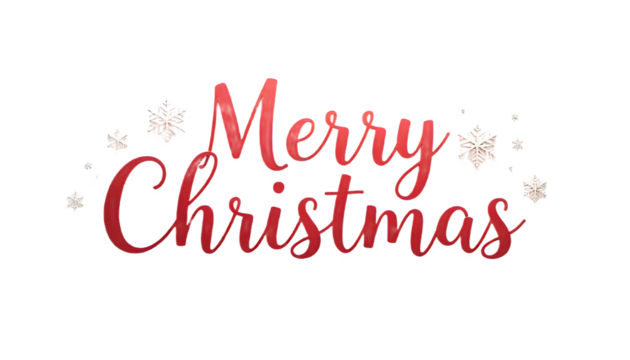 Red “Merry Christmas” typography with decorative snowflakes on a dark background, giving a festive holiday feel.