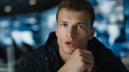 Security engineer analyzing digital intrusion attempts via holographic visualization, emotion of alertness visible, representing network security, penetration testing, and ethical hacking - Powered by Adobe