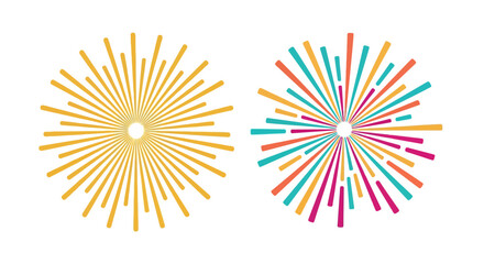 two vibrant fireworks explode in night sky with colorful sparks, vector illustration Isolated on white background