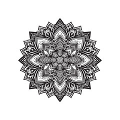 Black and White Snowflake Mandala Vector, Intricate Geometric Symmetrical Winter Pattern in Elegant Line Art Style