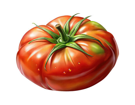 Artistic rendition of a vibrant red tomato with water droplets