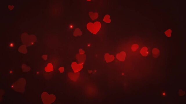 Romantic red hearts gently float and glow in a dreamy, ethereal background, perfect for love stories and celebrations