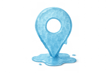 Ice melting location pin symbolising global warming and climate change, mapping environmental issues