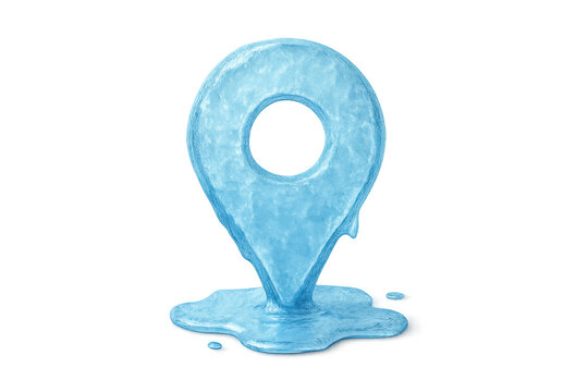 Ice melting location pin symbolising global warming and climate change, mapping environmental issues