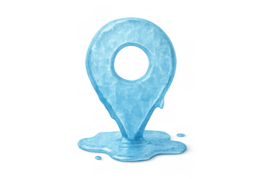 Ice melting location pin symbolising global warming and climate change, mapping environmental issues