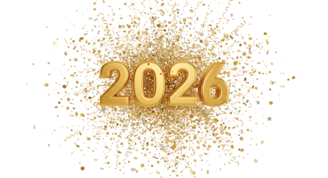 2026 gold confetti celebration isolated on transparent background
