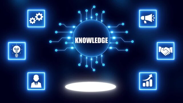 Knowledge Concept with Connected Icons and Glowing Central Hub learning education