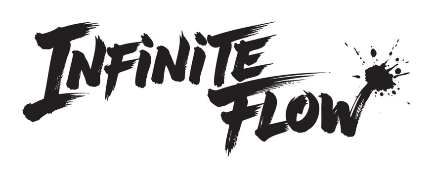 Bold, dynamic black text reading "infinite flow" with artistic brushstroke effects and an ink splatter accent.