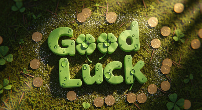 Wishing good luck with this clover & coins image. Perfect for St. Patrick's Day greetings, lottery luck, or any occasion needing a bit of fortune! Green theme.