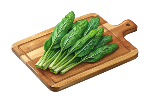 Fresh green bok choy on a wooden cutting board for cooking