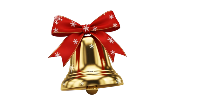 Bell with red bow and snowflakes isolated on transparent background